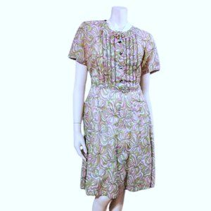 1950s Early 60 Vintage Bright Mod Print Fit & Flare Full Skirt Dress Large Size
